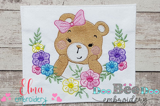 Bear and Flowers - Fill Stitch