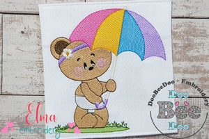 Teddy Bear Girl and Umbrella - Fill Stitch