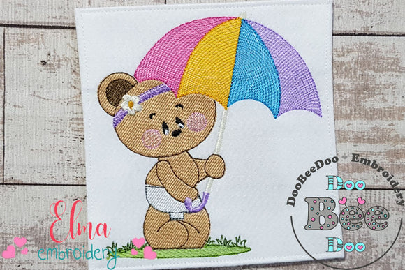 Teddy Bear Girl and Umbrella - Fill Stitch