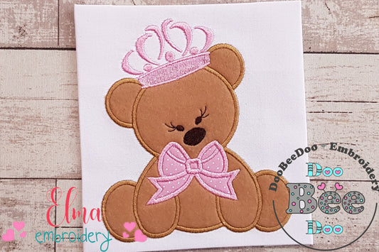 Princess Teddy Bear - Applique - Machine Embroidery Design
