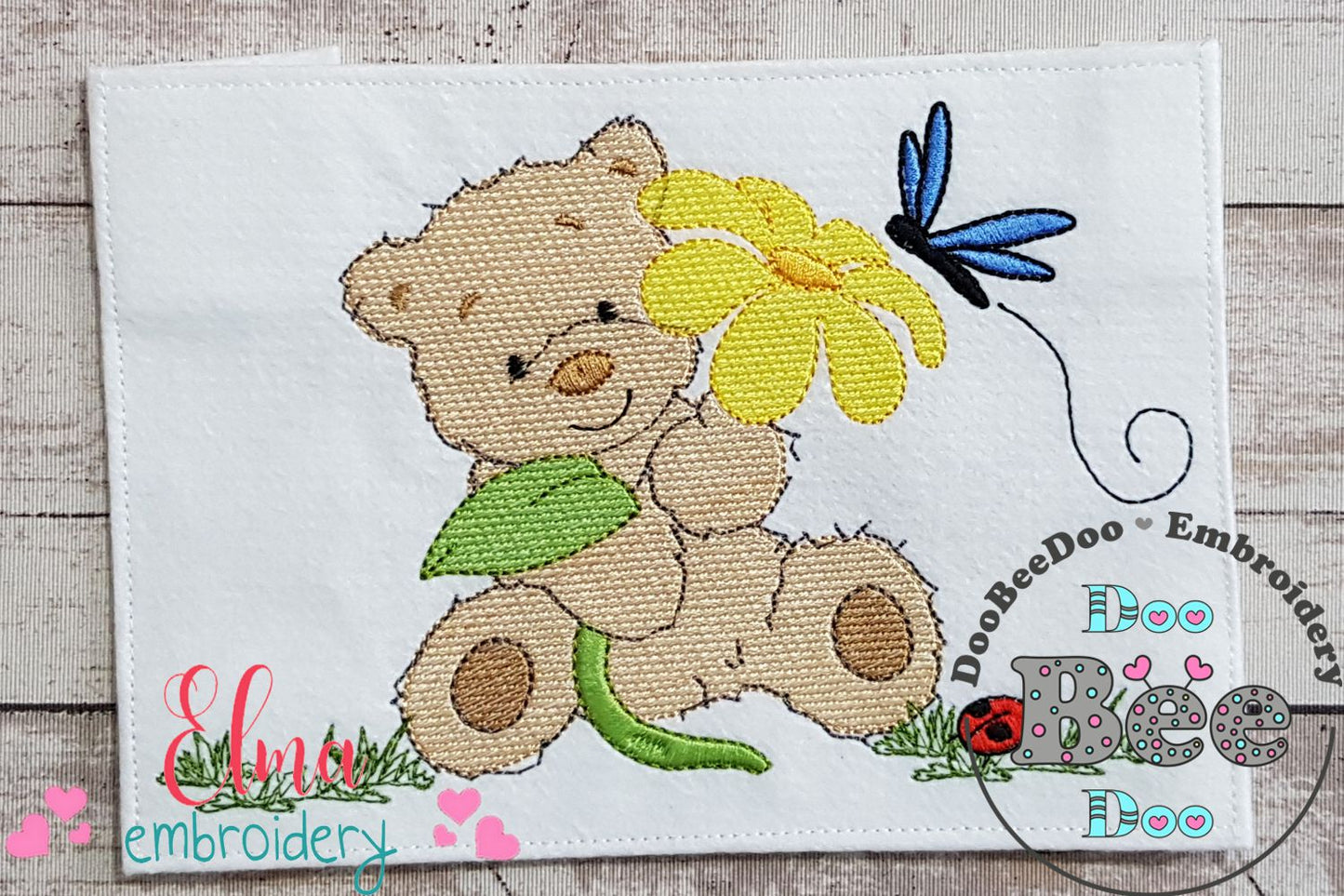 Teddy Bear with Big Flower - Fill Stitch
