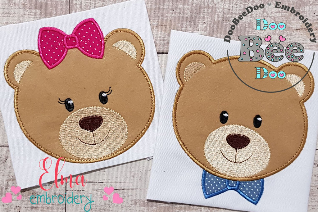 Bear Girl and Boy Face - Applique - Set of 2 designs