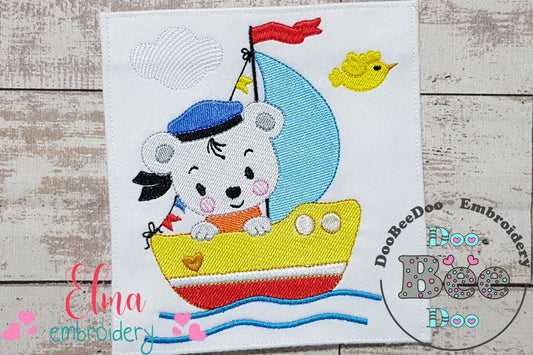 Teddy Bear in a Boat - Fill Stitch