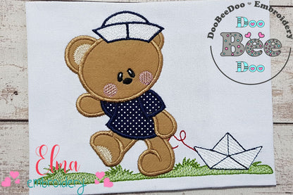 Sailor Teddy Bear and Paper Boat - Aplique - Machine Embroidery Design
