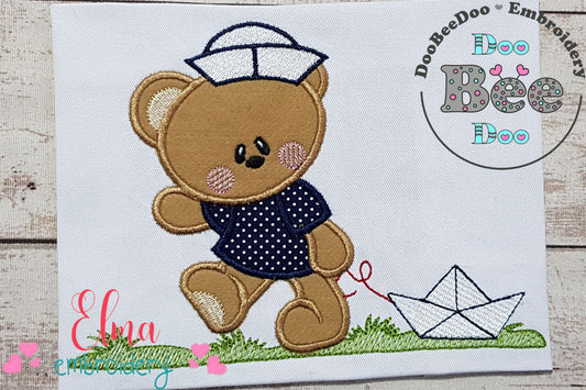 Sailor Teddy Bear and Paper Boat - Aplique - Machine Embroidery Design