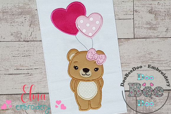 Bear Girl Heart Balloons - Aplique