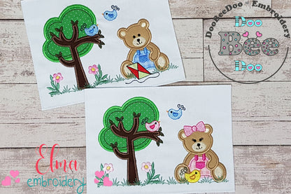 Teddy Bear Boy and Girl - Applique - Set of 2 designs