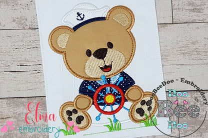 Sailor Teddy Bear Helm - Applique - Machine Embroidery Design