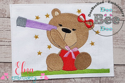 Teddy Bear Girl with Telescope - Fill Stitch