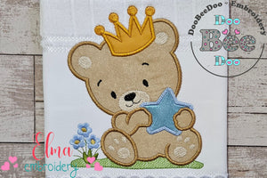 Prince Teddy Bear Boy and Star - Applique Embroidery