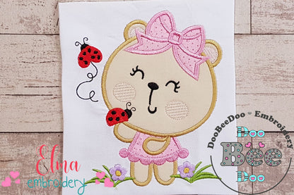 Bear Girl and Ladybugs - Aplique