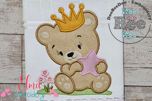 Princess Teddy Bear Girl and Star - Applique