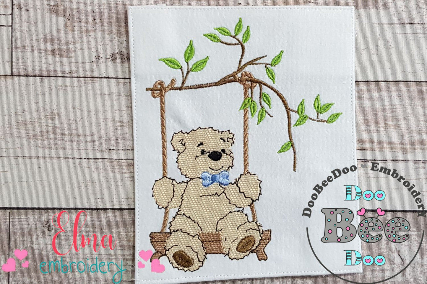 Teddy Bear on Garden Swing - Fill Stitch