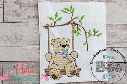 Teddy Bear on Garden Swing - Fill Stitch