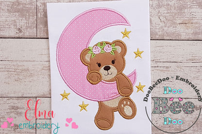 Bear Girl on the Moon - Aplique - Machine Embroidery Design