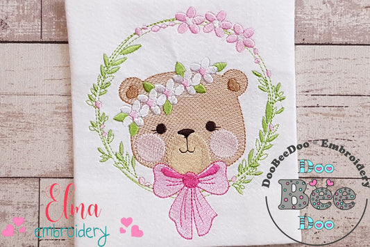 Bear Girl with Flowers - Rippled Stitch - Machine Embroidery Design