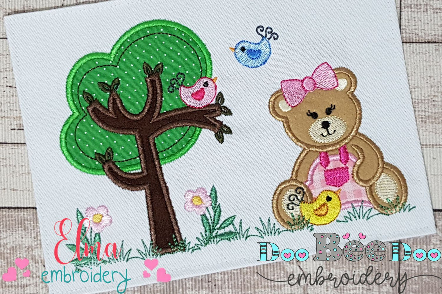 Teddy Bear Girl and Tree - Applique