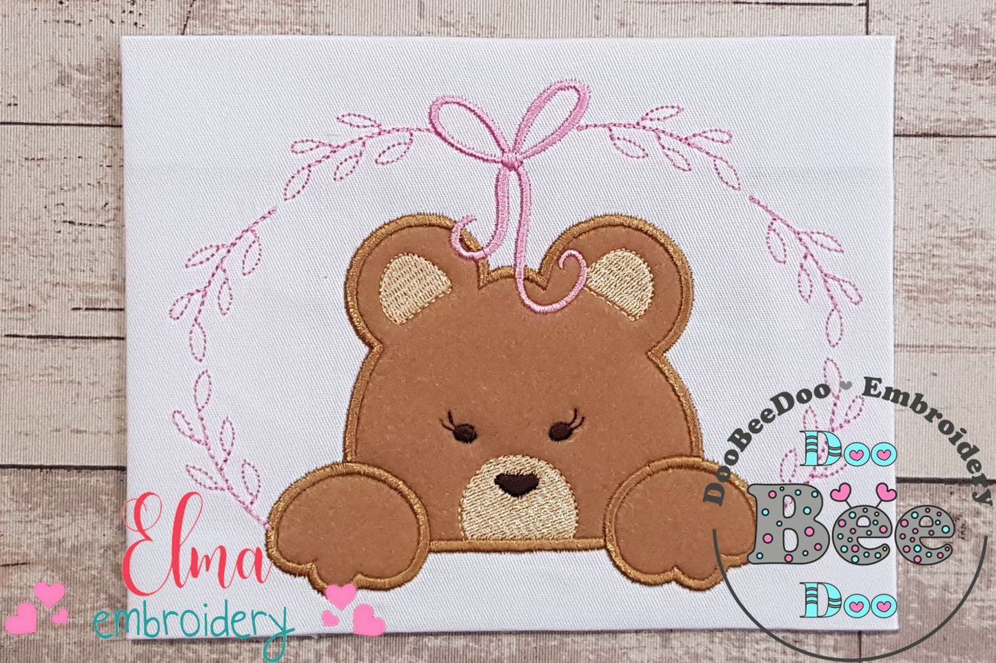 Teddy Bear Girl, Frame and Bow - Applique
