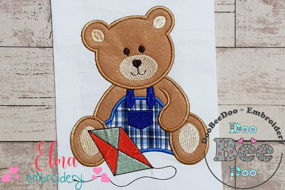 Teddy Bear Boy with kite - Applique