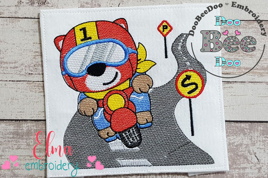 Biker Teddy Bear Racing - Fill Stitch