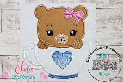 Cute Bear Girl in the Cup - Applique