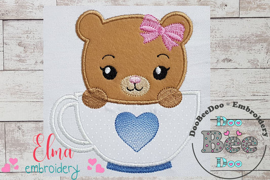 Cute Bear Girl in the Cup - Applique