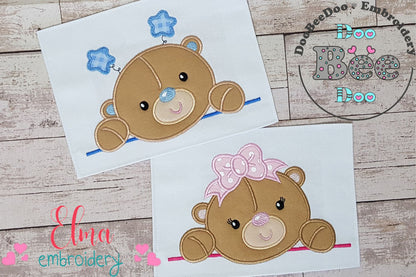 Bear Face Girl and Boy - Set of 2 designs - Applique