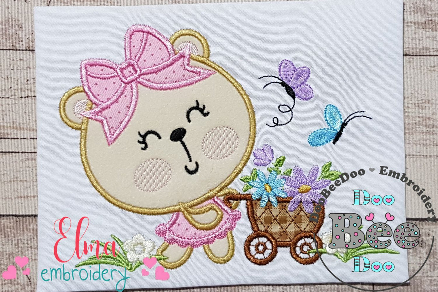 Bear Girl Flowers - Aplique