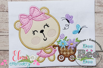 Bear Girl Flowers - Aplique