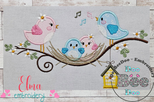 Family of Birds on the Branch - Applique