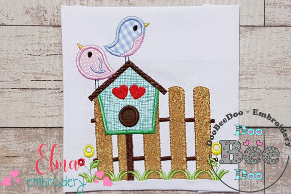 Birds, Bird House and Fence - Applique