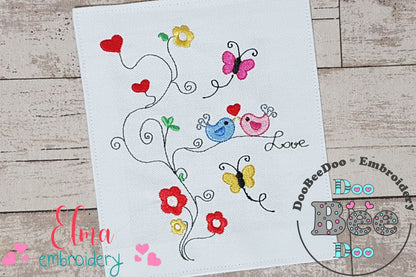 Birds, Butterfly Love - Fill Stitch - Machine Embroidery Design
