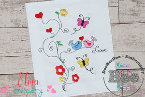 Birds, Butterfly Love - Fill Stitch - Machine Embroidery Design