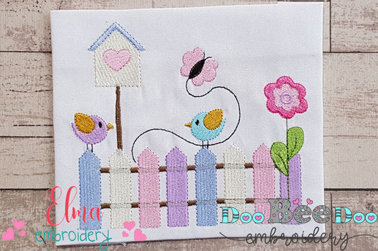 Colorful Fence and Birds - Fill Stitch
