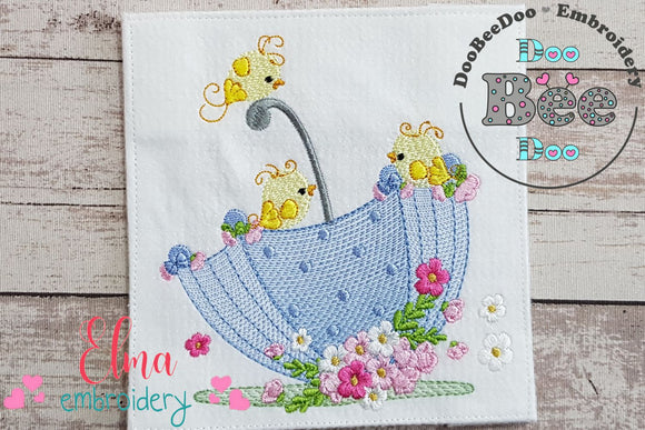 Birds and Flower Umbrella - Fill Stitch - Machine Embroidery Design