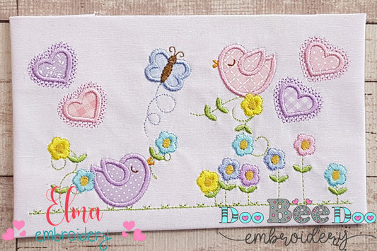 Flowers, Birds and Hearts - Applique