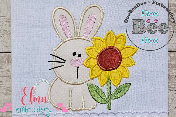 Farm Bunny and Flowers - Applique - Machine Embroidery Design
