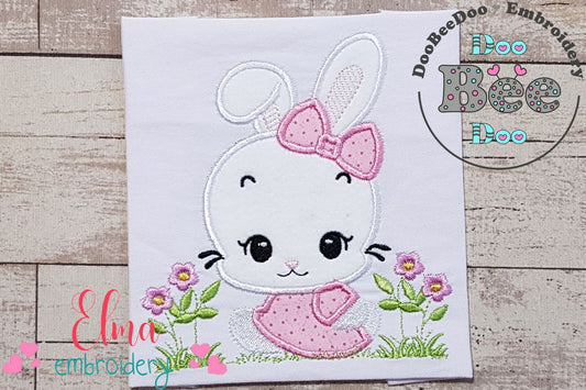 Cute Bunny Girl with Bow - Applique - Machine Embroidery Design