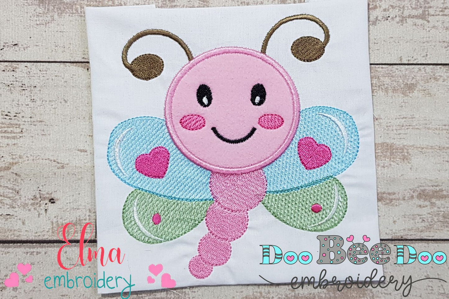 Cute Happy Butterfly - Applique - Machine Embroidery Design
