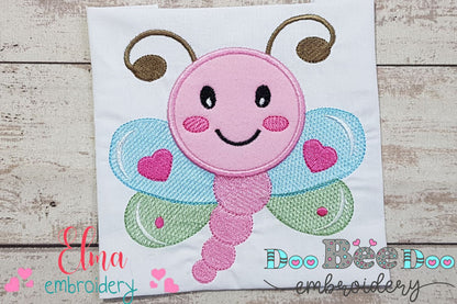 Cute Happy Butterfly - Applique - Machine Embroidery Design