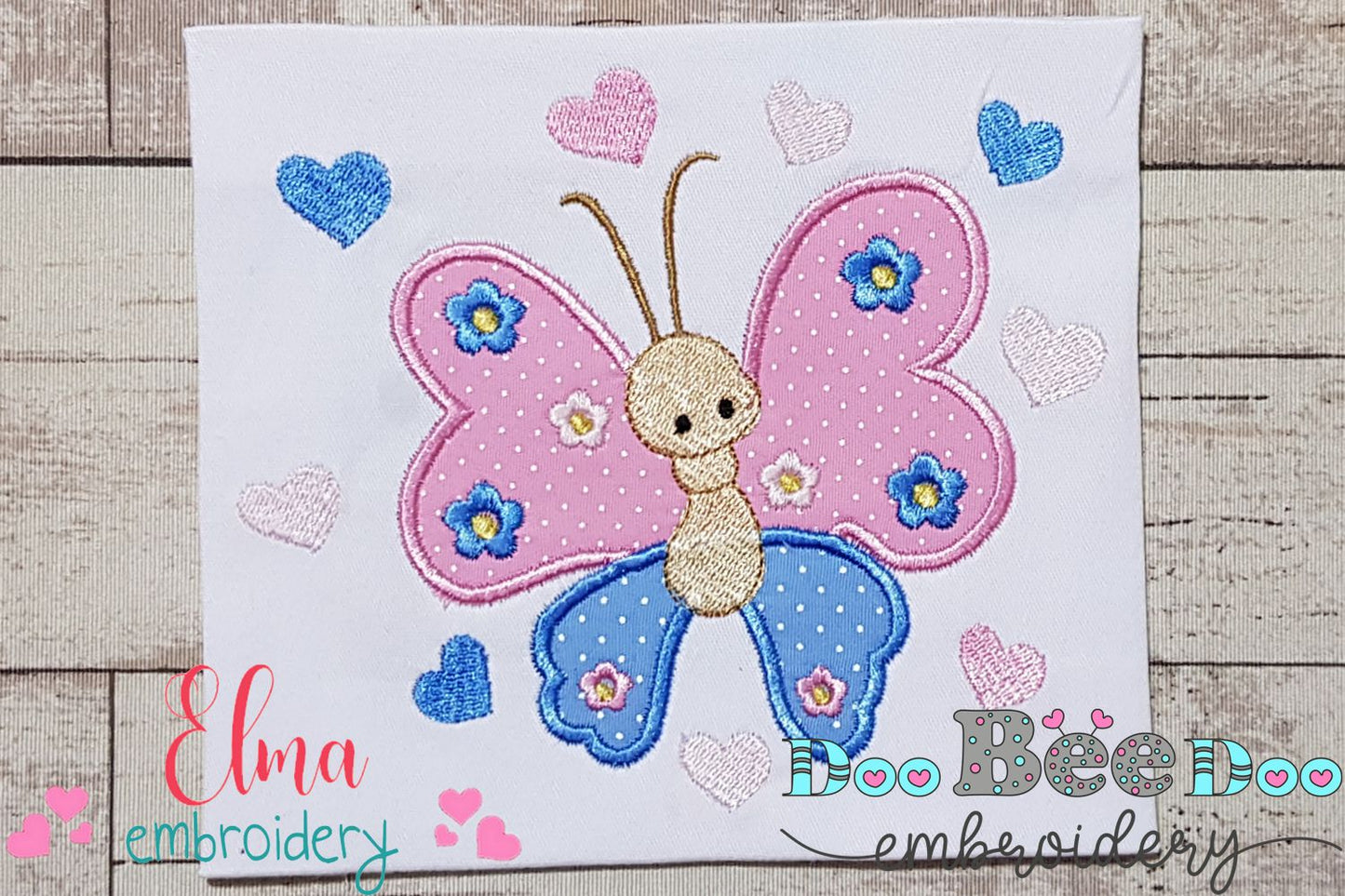 Butterfly, Flowers and Hearts - Applique - Machine Embroidery Design