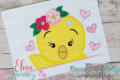 Chick Girl with Flowers - Applique