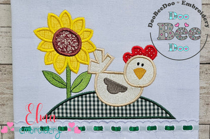 Farm Chicken and Flowers - Applique - Machine Embroidery Design