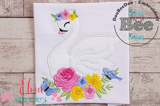 Swan Girl with Flowers - Applique