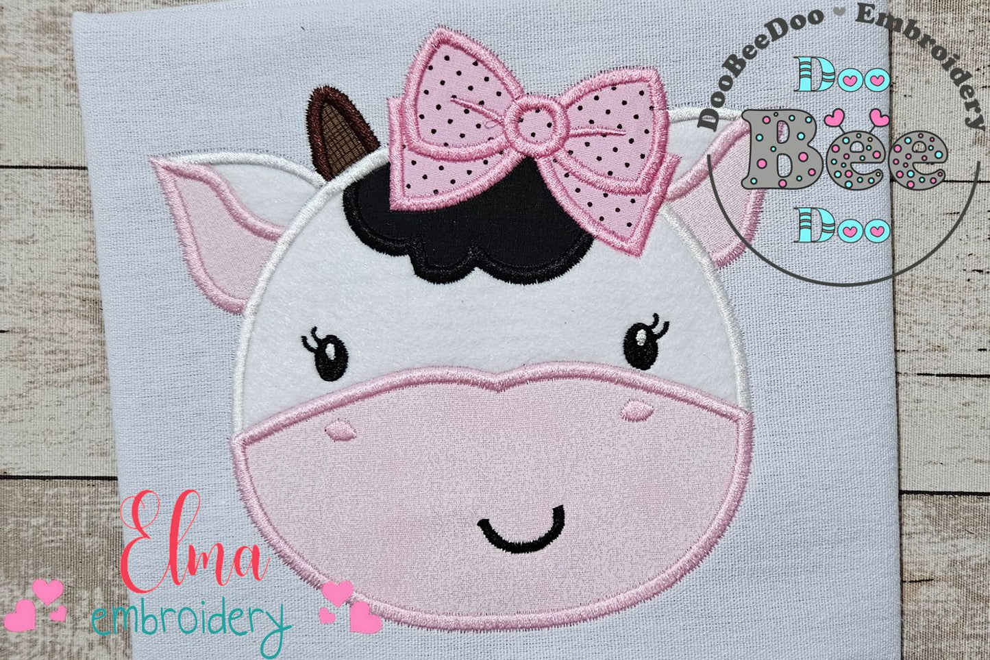 Cute Cow Girl Face - Applique - Machine Embroidery Design