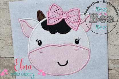 Cute Cow Girl Face - Applique - Machine Embroidery Design