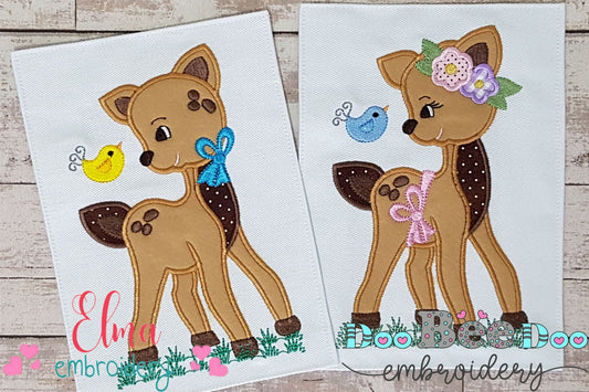 Deer and Bird Boy and Girl - Applique