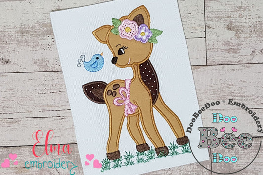 Doe Girl and Bird - Applique