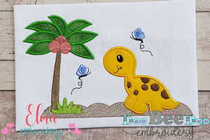 Dinosaur, Tree and Butterflies - Applique - Machine Embroidery Design