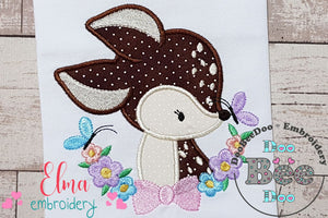 Doe Flowers Little Deer - Applique - Machine Embroidery Design